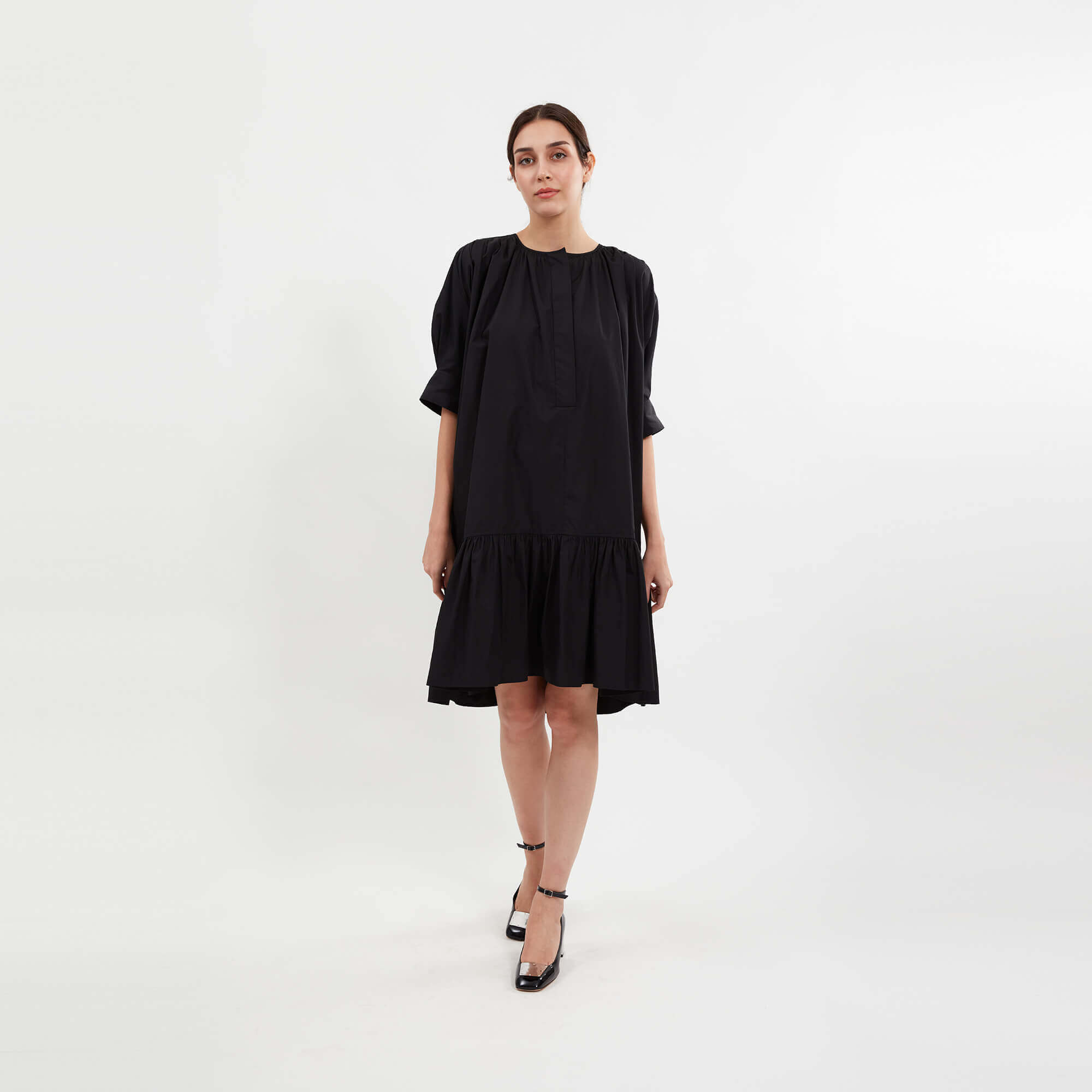 Chloe - Black Cotton Poplin Belted Dress